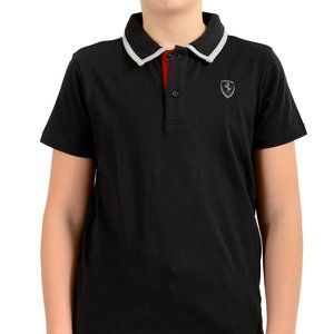 Scuderia Ferrari Boys Black Short Sleeve Polo Shirt